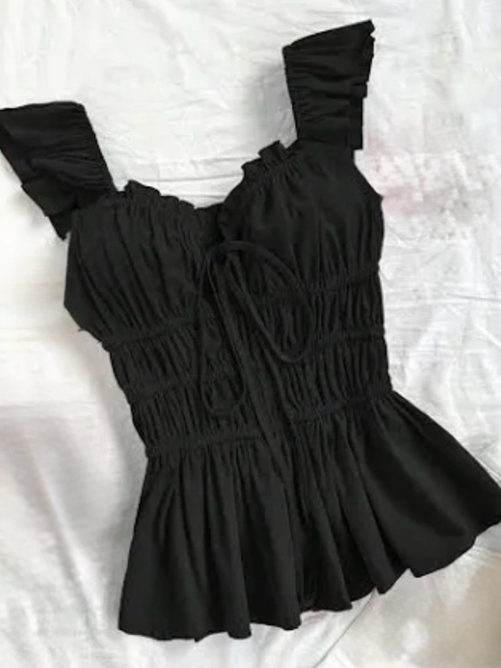Soles Cap Sleeve Shirred Tie Top - Picture 2 of 3